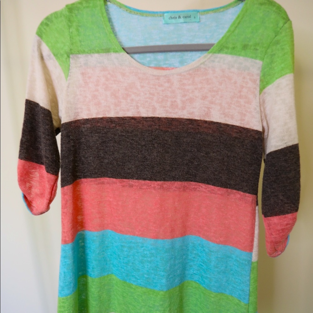 Striped quarter sleeve long top